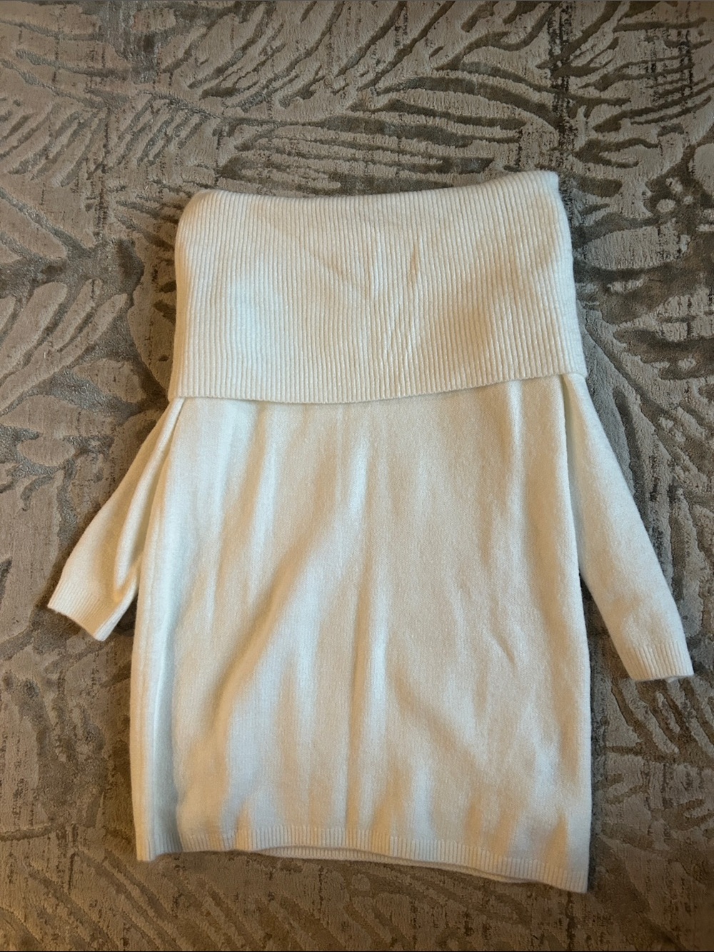 Off-the-Shoulder White Knit Sweater Dress